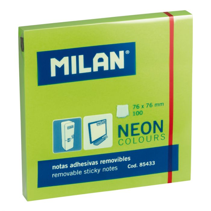 Milan Removable Adhesive Notes Neon Green 3"X3"