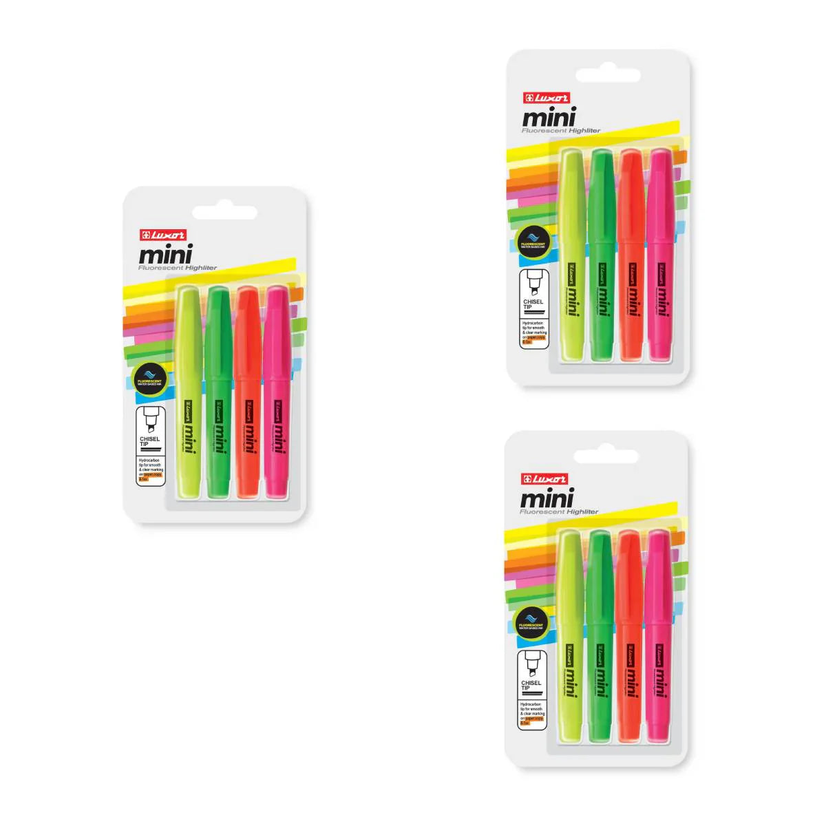 Luxor- Mini Fluorescent Highlighter - Assorted Color - Set Of 3 Packets