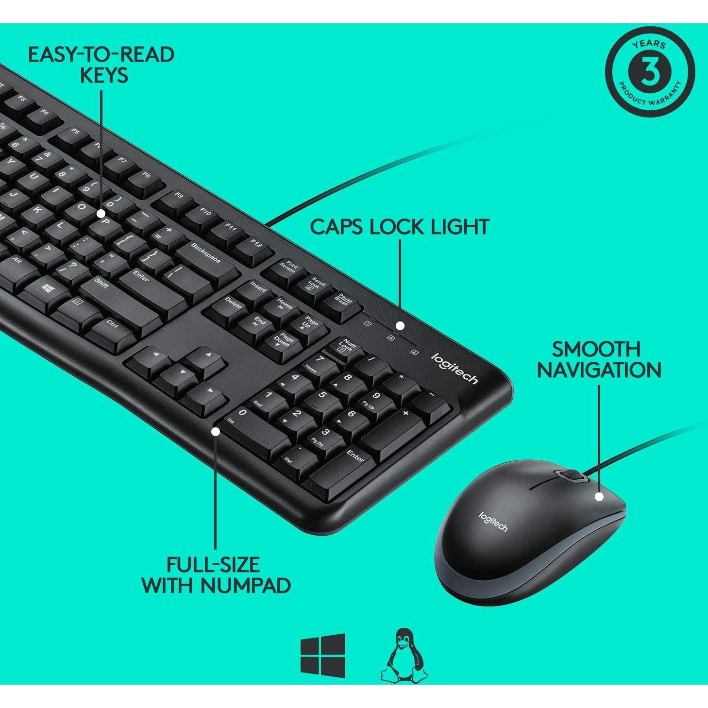 Logitech MK120 - Wired / USB / Quiet Typing / Arb/Eng - Keyboard & Mouse Combo