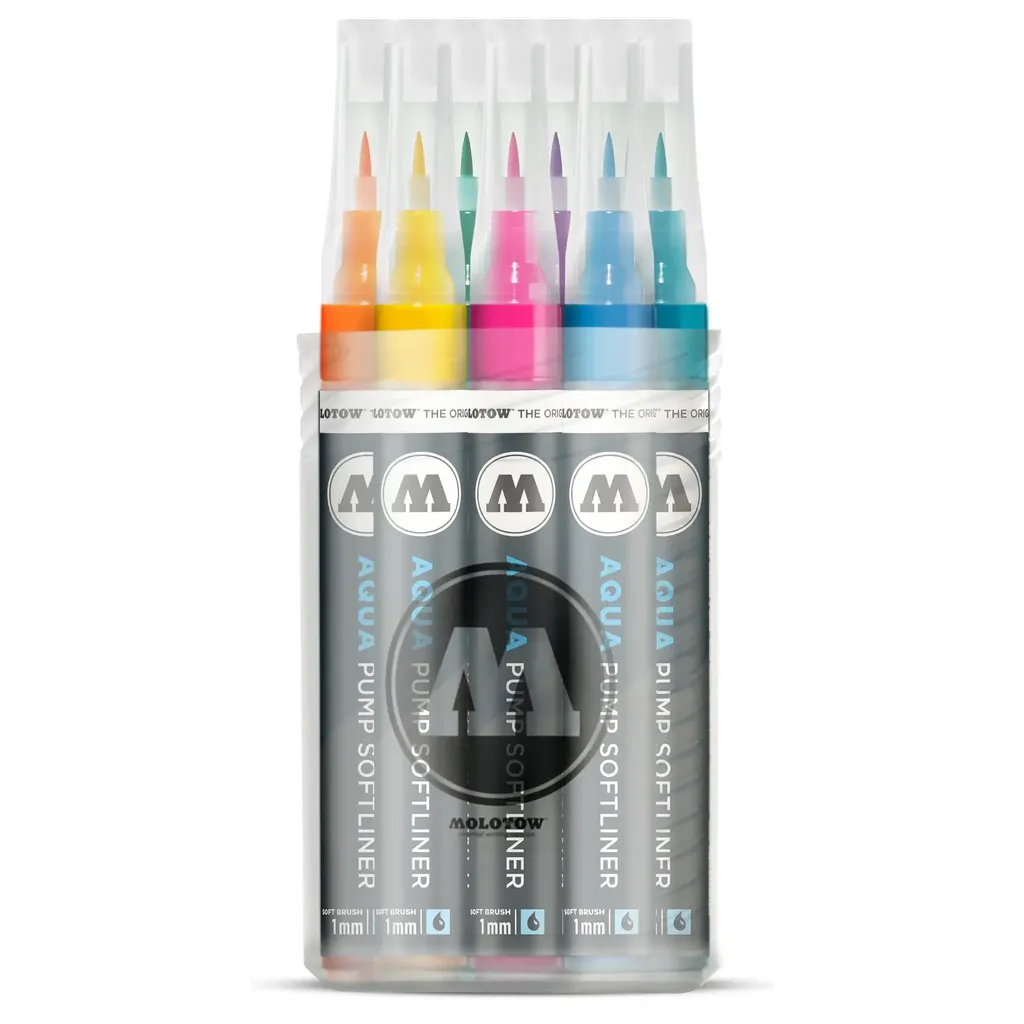 Molotow- Aqua Ink Softliner Brush- Assorted Colors Set 12 Pump Marker (200.285)