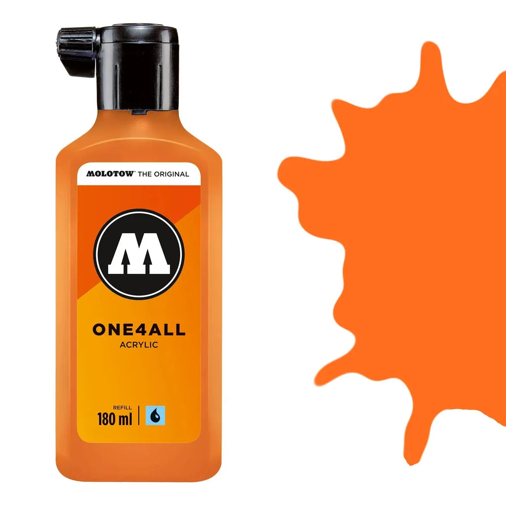 Molotow One 4 All Acrylic Paint Refill 180ml- Neon Orange Fluorescent