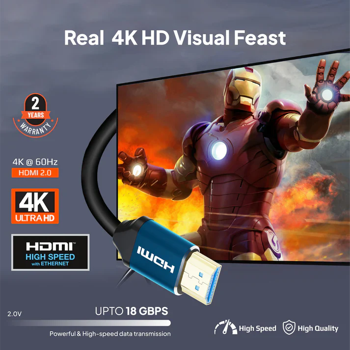 Mowsil HDMI 2.0 Cable 4K@60Hz Ultra HD 18Gbps High Speed HDR 3D Gold-Plated TV PC PS5 Monitor 3-mtr