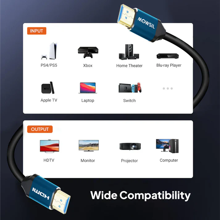 Mowsil HDMI 2.0 Cable 4K@60Hz Ultra HD 18Gbps High Speed HDR 3D Gold-Plated TV PC PS5 Monitor