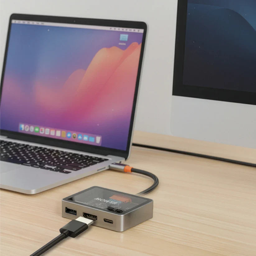 Mowsil USB-C to HDMI Multiport Adapter – 4K@60Hz, USB-A 5Gbps & 100W PD, Zinc Alloy 3-in-1 Dock for MacBook