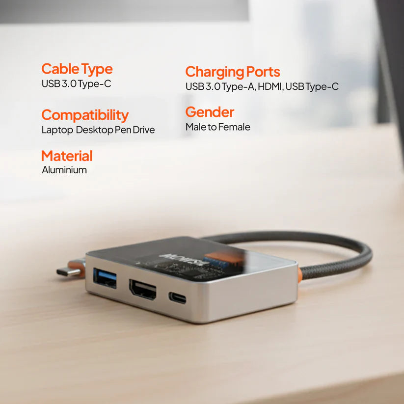 Mowsil USB-C to HDMI Multiport Adapter – 4K@60Hz, USB-A 5Gbps & 100W PD, Zinc Alloy 3-in-1 Dock for MacBook