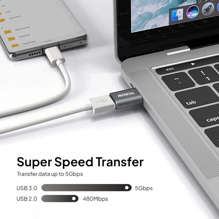 Mowsil USB-C to USB-A OTG Adapter 5Gbps High-Speed Data & Charging Converter for MacBook iPad & Android