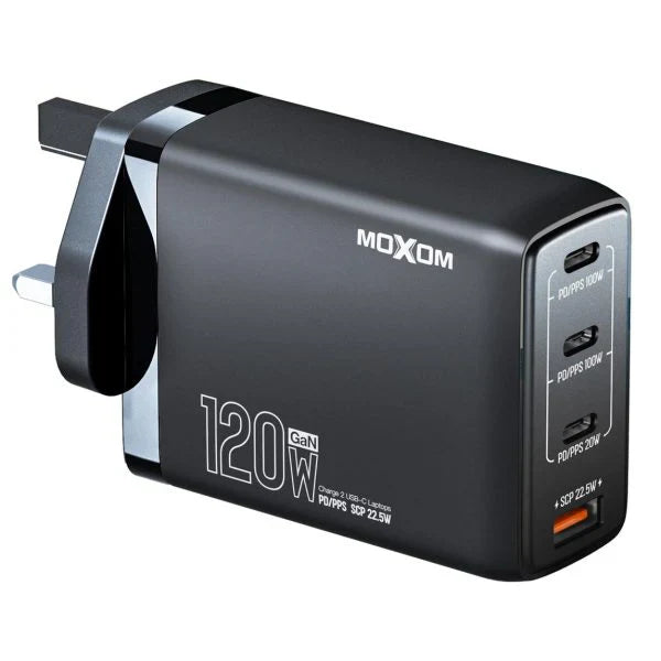 Moxom PD 120W Charge 2 Usb-c Laptops PD GaN 4Ports Fast Charger Support Laptop Tablet Phone Uk Plug