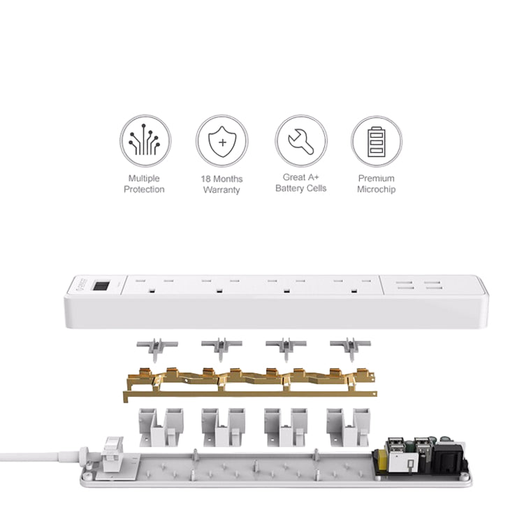 ORICO 4 Port Power Extension With 4 USB Charging Port - White