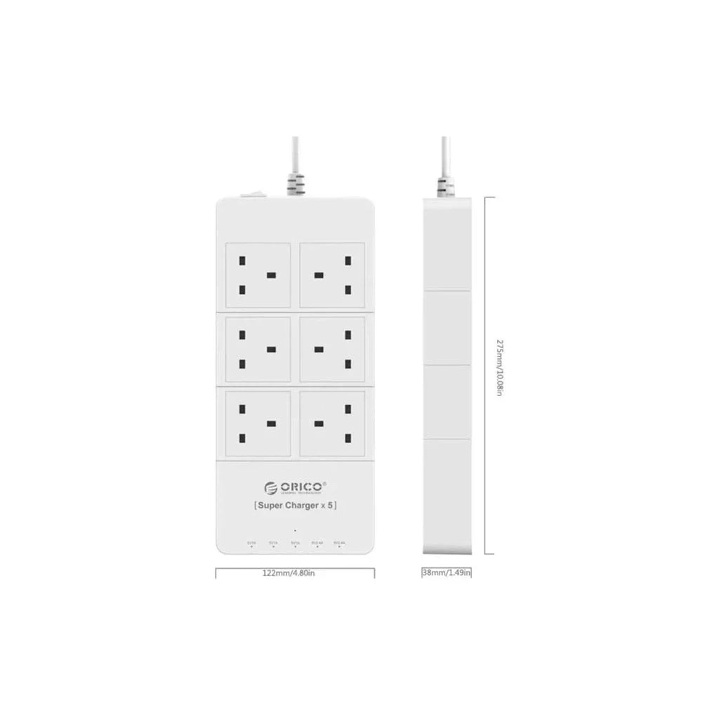 ORICO 6 Ac Outlet Surge Protector With 5 USB Charging Port - White