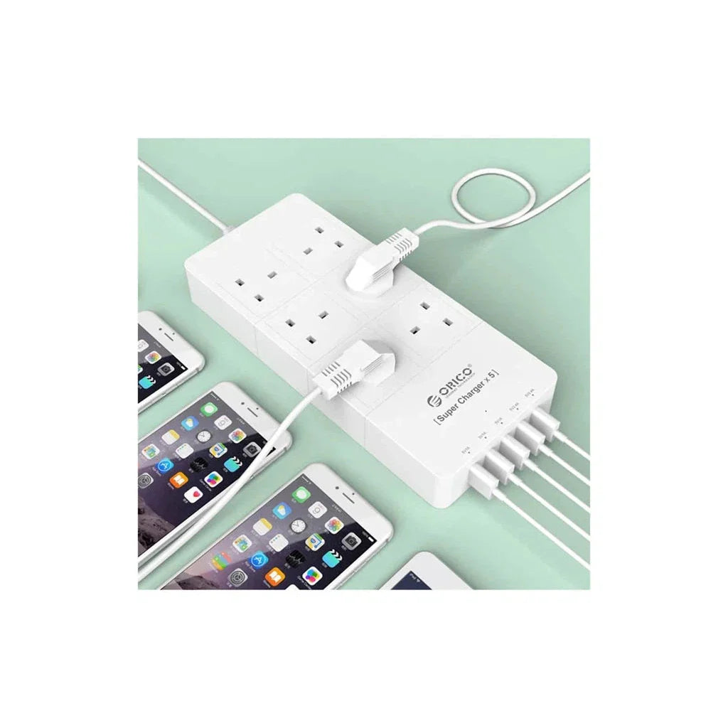ORICO 6 Ac Outlet Surge Protector With 5 USB Charging Port - White