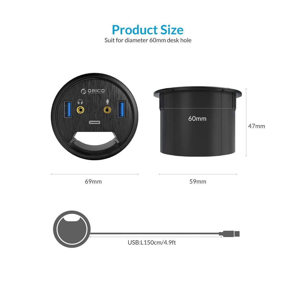 ORICO Desktop Power Grommet Multi-Function HUB - Black