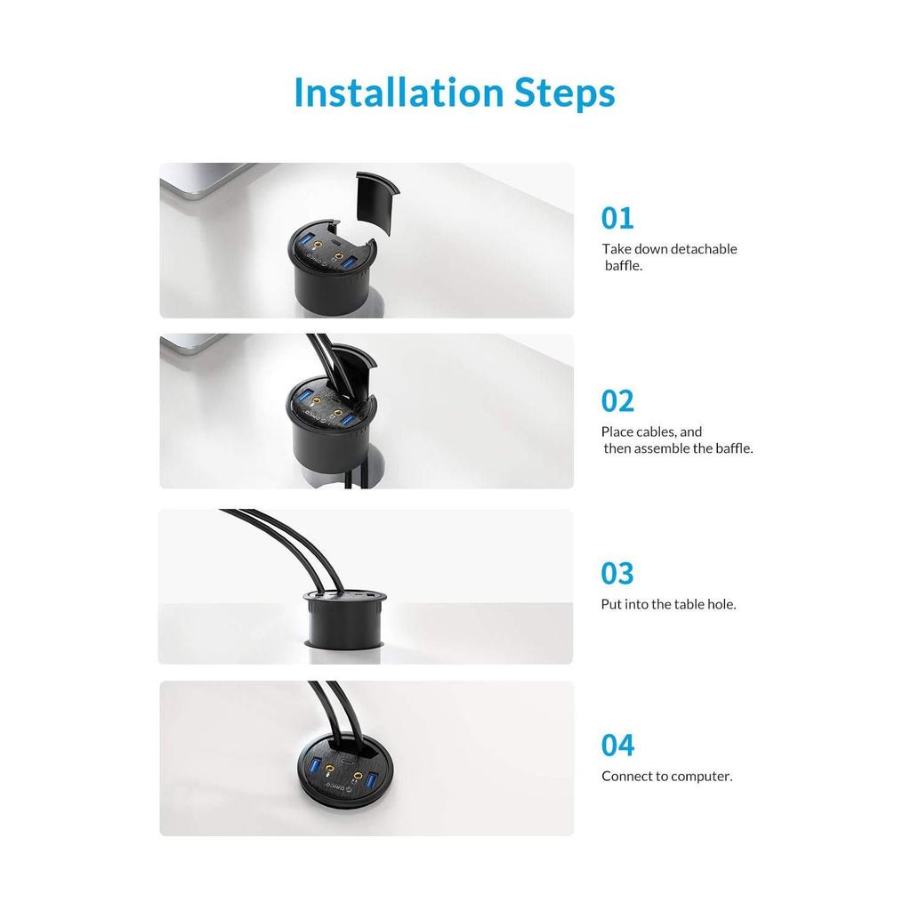 ORICO Desktop Power Grommet Multi-Function HUB - Black