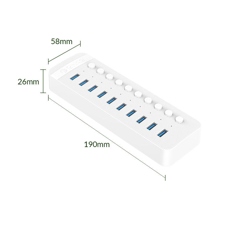 ORICO Multi-Port Hub With Individual Switches - 10-Ports / White
