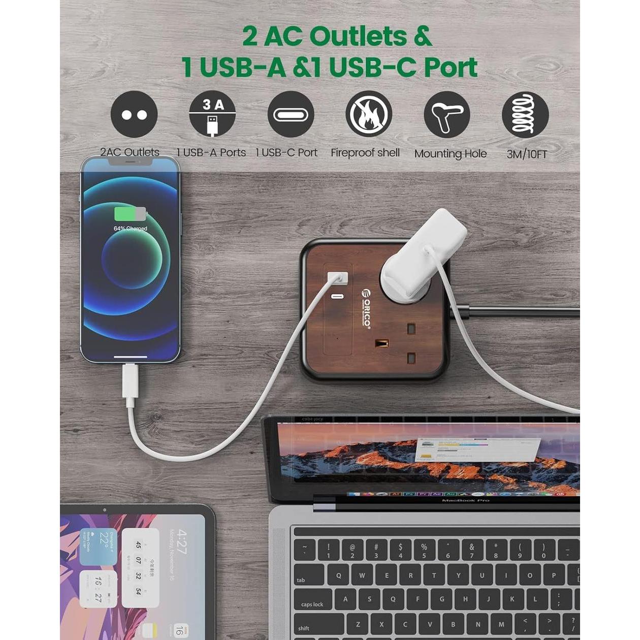 ORICO Power Strip With 3 USB Port 3 Pin - 1.5 Meter