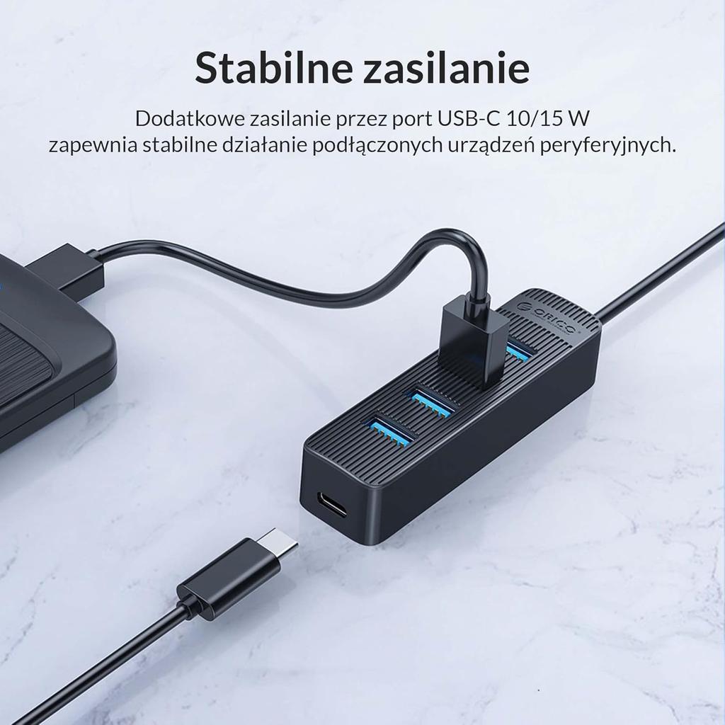 ORICO TWU32-4A-BK-EP USB 3.0 Hub + 3 x USB 2.0 5Gbps Cable 15 cm, 4A, Black