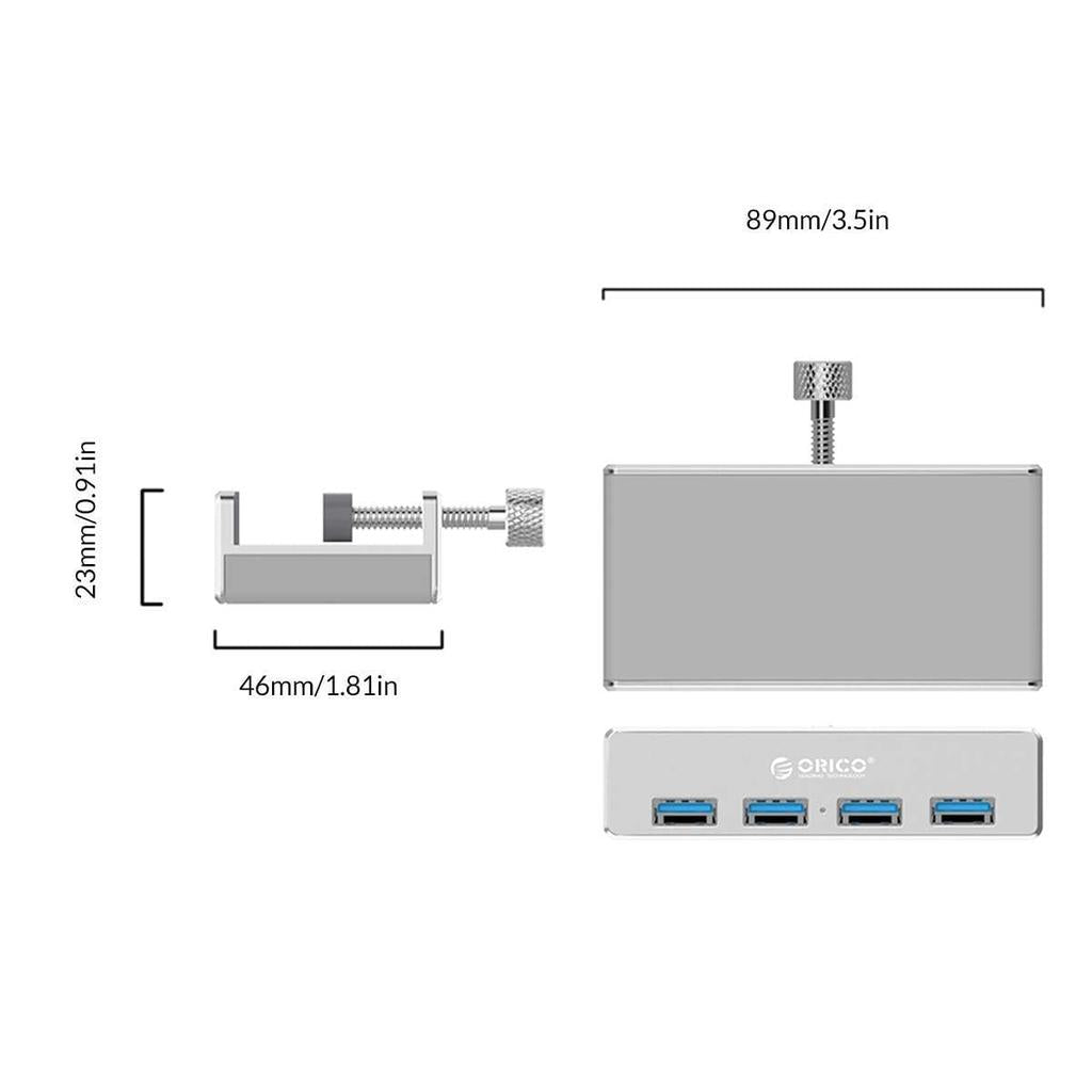 ORICO USB3.0 Hub Extra Power Supply Port 4 Port Clip-Type USB Hub Splitter Station for Laptop/Computer Desk-Upgraded Version