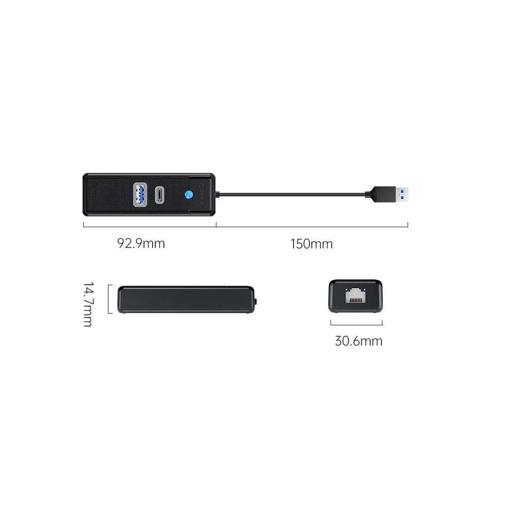 Orico PWCUR USB 3.0 Hub with USB-C RJ45 Gigabit Network Adapter