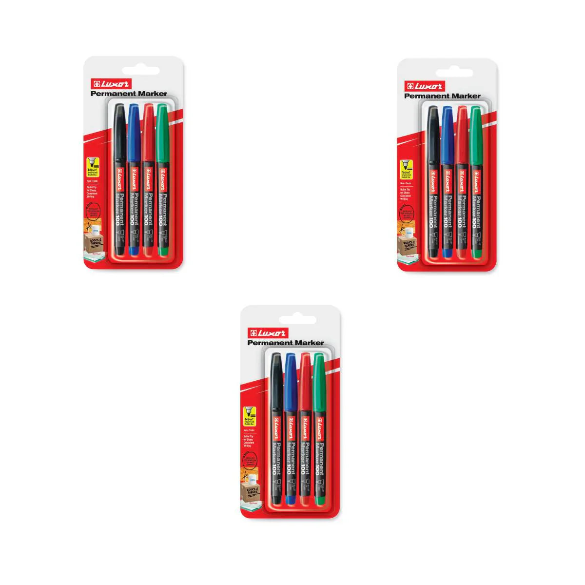 Luxor- Permanent Marker 4 Assorted Colors Set Of 3 Packets