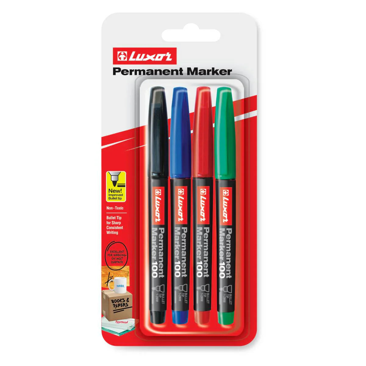 Luxor- Permanent Marker 4 Assorted Colors Set Of 3 Packets