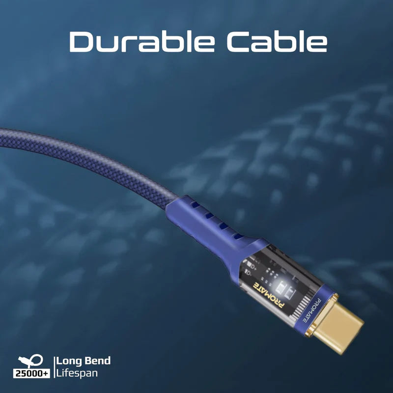 PROMATE LucidLine-CC120 High Tensile Power Delivery Charge Cable - 1.2 Meter / 480Mbps / USB-C / Navy