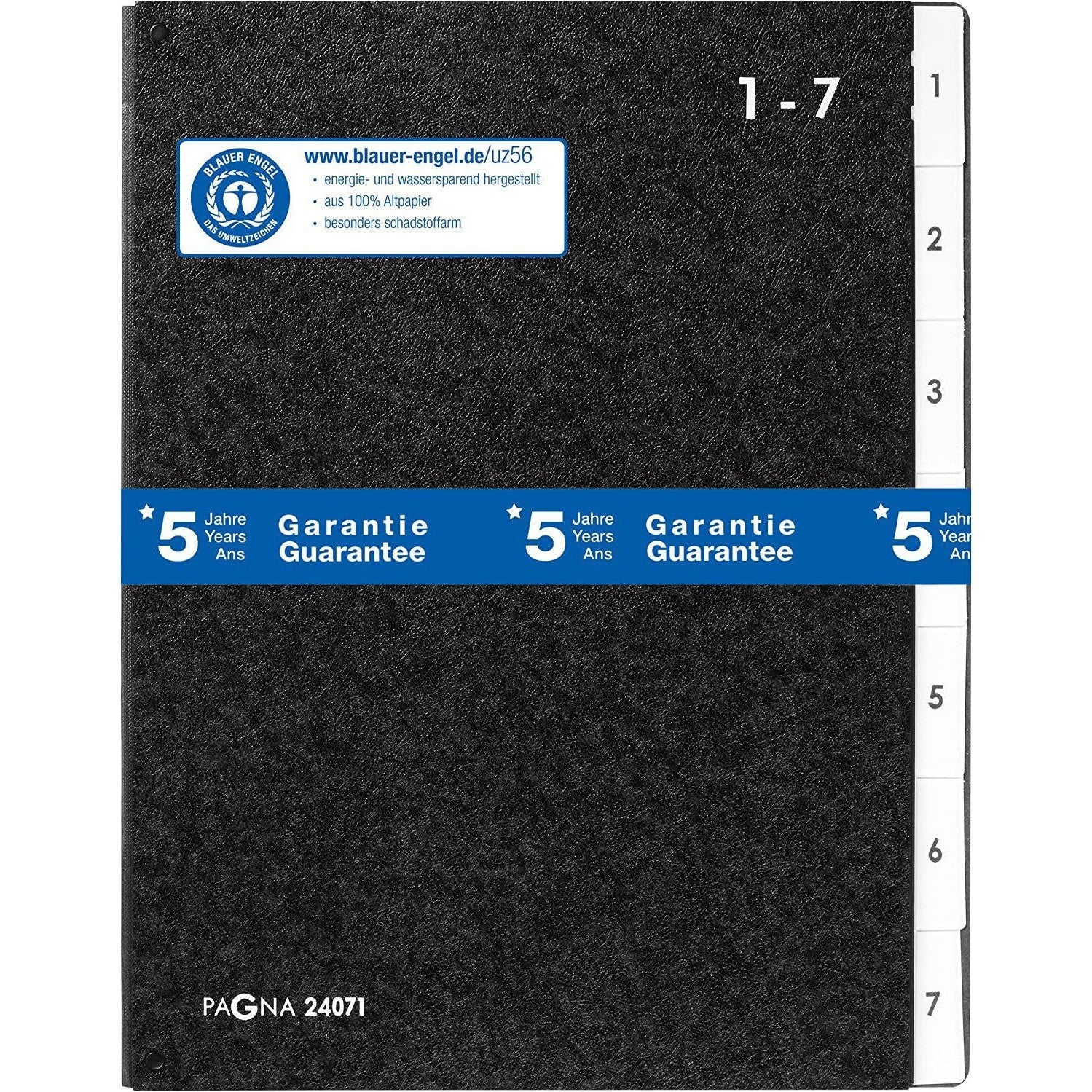 Pagna 24071-04 Desk Organizer 1-7 Numbered Tabs 7 Parts Hard Cardboard Black