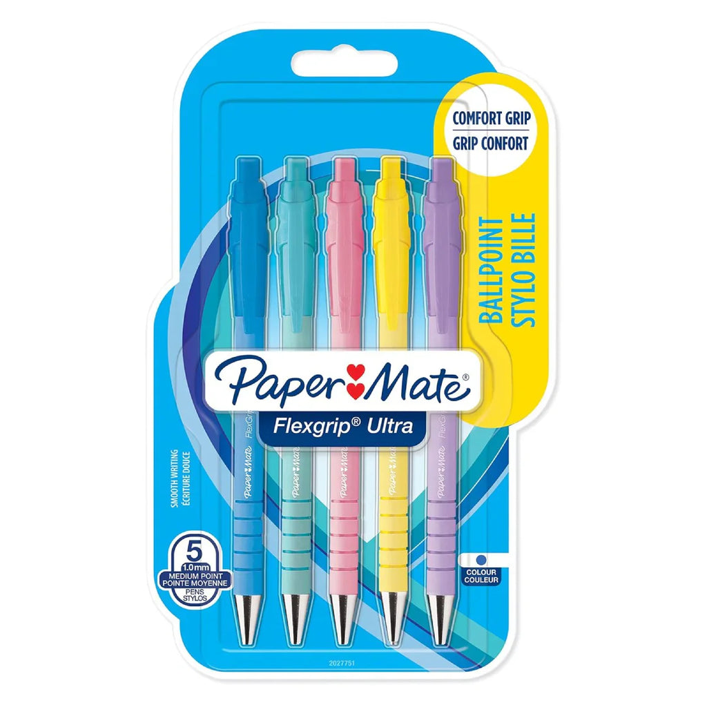 Paper Mate Flexgrip Ultra Pastel Ballpoint Pens (Blue Ink, 5 Count)