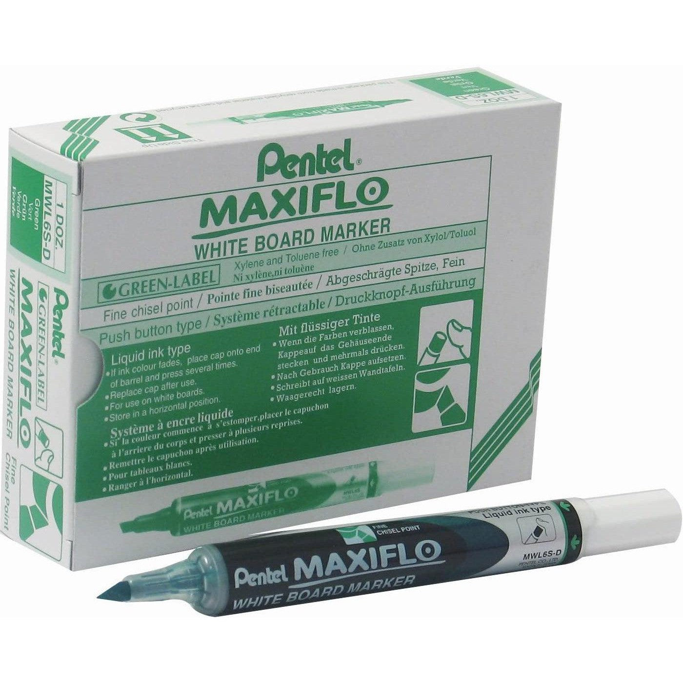 Pentel Maxiflo White Board Chisel Tip Marker (Pack Of 12)