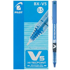 Pilot V5 Hi-Tecpoint Rollerball Pen 0.5 mm Tip Blue PKT 12 PC