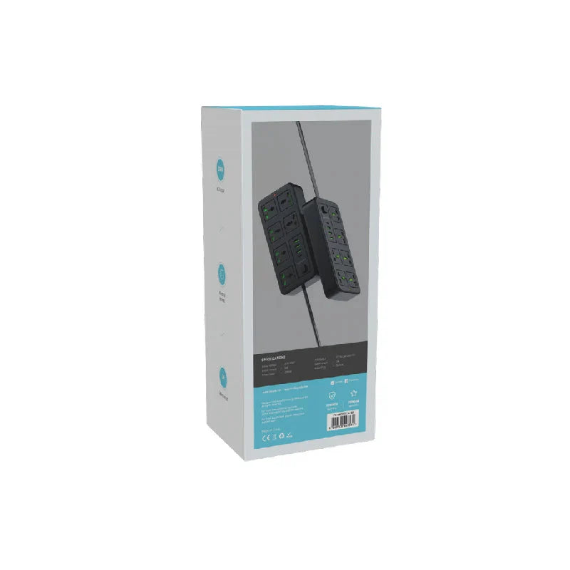 Porodo Blue 6 Universal Sockets Power Strip - 3 Meter / Black
