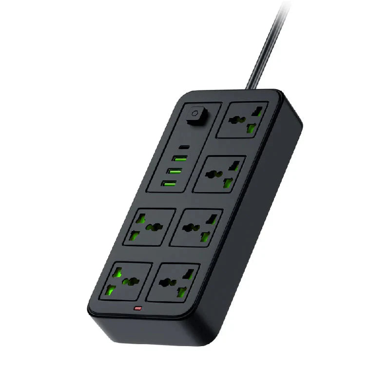 Porodo Blue 6 Universal Sockets Power Strip - 3 Meter / Black