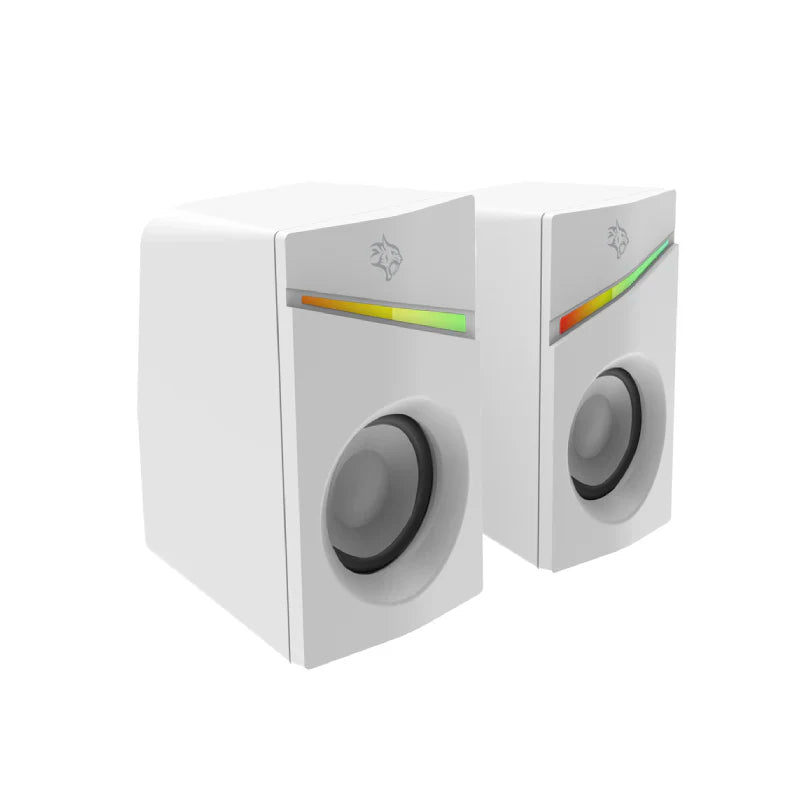 Porodo Gaming Gaming Stereo Wired Speakers Volume Knob Control - 1.1 Meter / 3.5mm Aux / USB - White