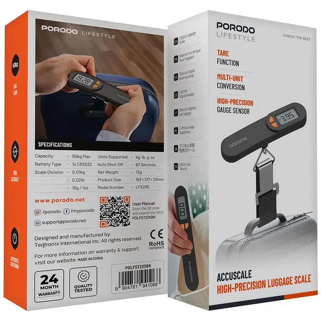 Porodo Lifestyle Accuscale High-Precision Luggage Scale - Black