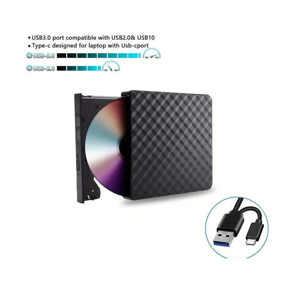 Portable DVD Writer Dual Port USB-A 3.0 / USB-C External Optical Drive
