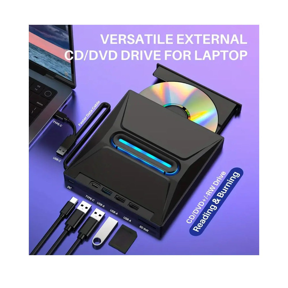 Portable Optical Drive External DVD Writer Dual Port USB-A 3.0 / USB-C