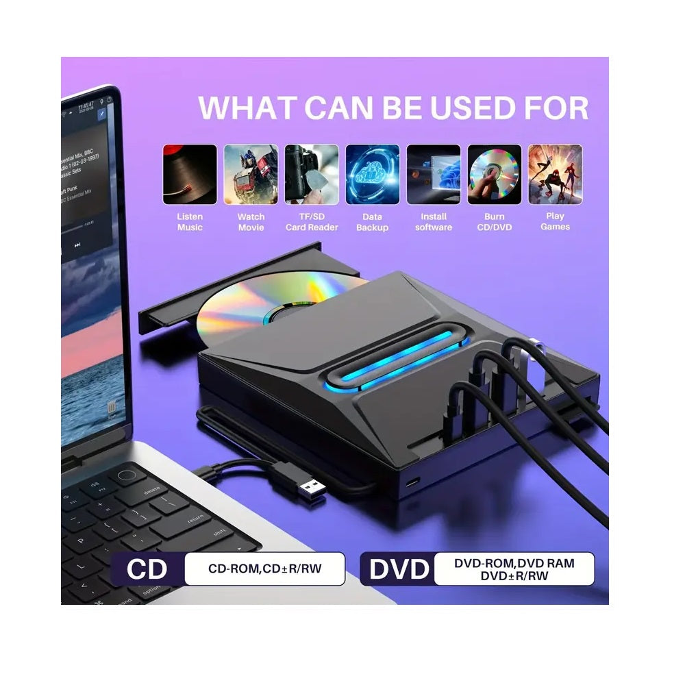 Portable Optical Drive External DVD Writer Dual Port USB-A 3.0 / USB-C
