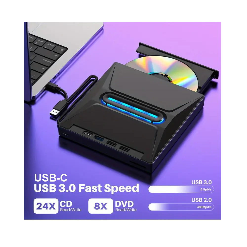 Portable Optical Drive External DVD Writer Dual Port USB-A 3.0 / USB-C