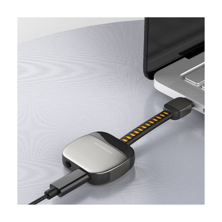 Powerology 2-in-1 USB-C to Aux & USB-C Adapter - 60W / USB-C / Grey