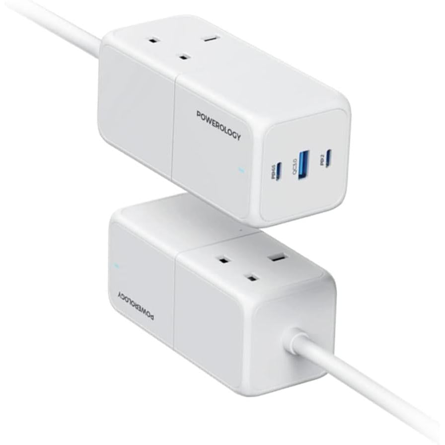 Powerology 65W Power StriP With Dual Power Sockets - White