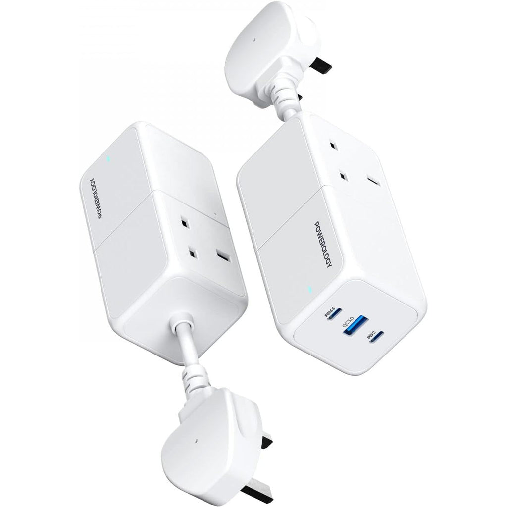 Powerology 65W Power StriP With Dual Power Sockets - White