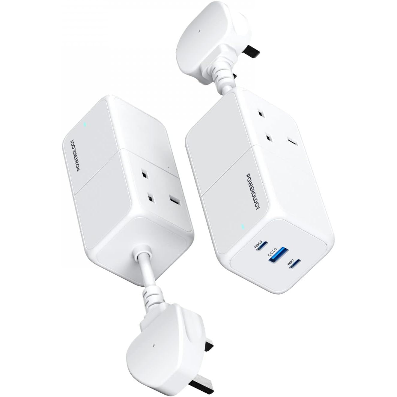 Powerology 65W Power StriP With Dual Power Sockets - White
