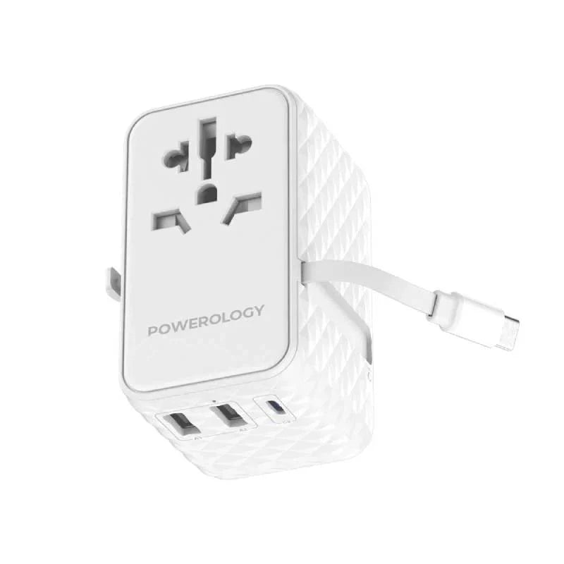 Powerology GaN Universal Charger Retractable Type-C Cable - 20W / White