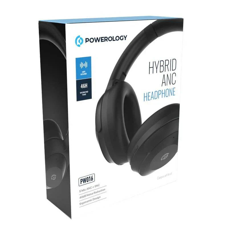 Powerology Hybrid ANC Headphone - 600mAh / Black