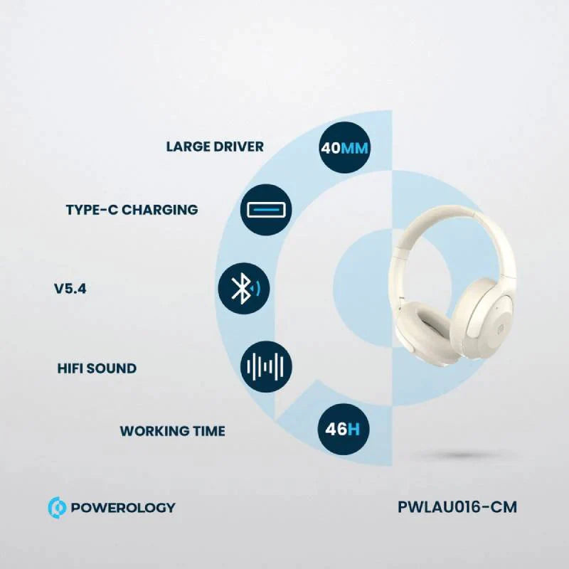 Powerology Hybrid ANC Headphone - 600mAh / Cream