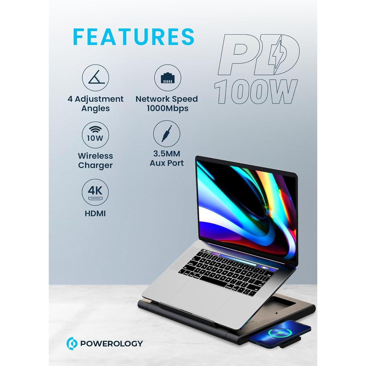 Powerology Multi-Functional Pro Hub Laptop Stand - Black