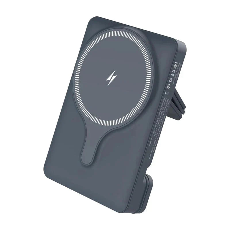 Powerology Power Bank With Magnetic Wireless Charger Car Mount - 5000mAh / USB / Type-C - Gray
