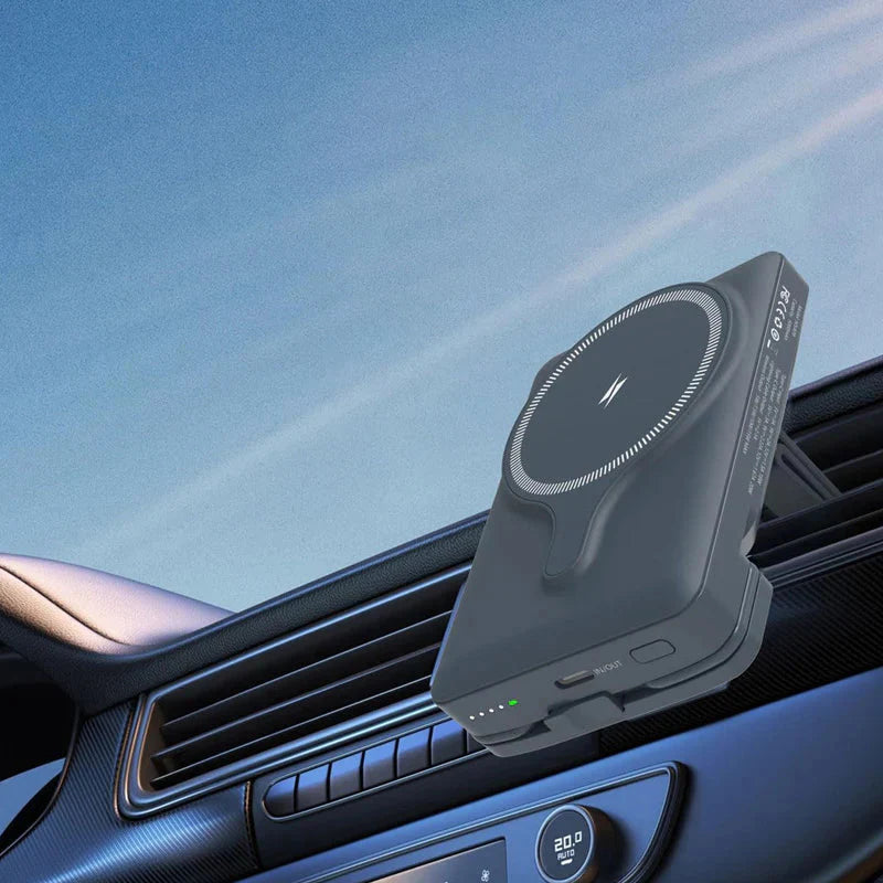 Powerology Power Bank With Magnetic Wireless Charger Car Mount - 5000mAh / USB / Type-C - Gray