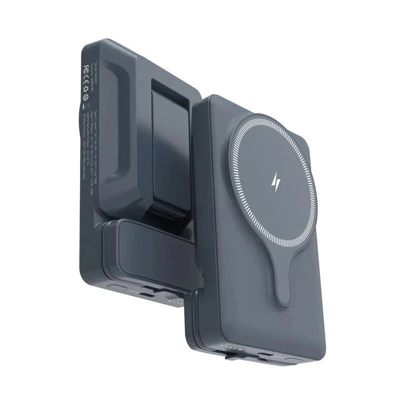 Powerology Power Bank With Magnetic Wireless Charger Car Mount - 5000mAh / USB / Type-C - Gray