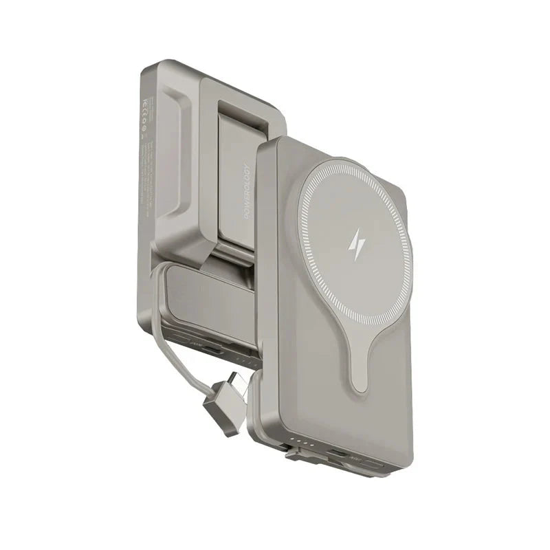 Powerology Power Bank With Magnetic Wireless Charger Car Mount - 5000mAh / USB / Type-C - Titanium