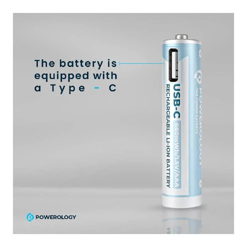 Powerology Type-C Rechargeable AA Battery - 1460mAh / Pack Of 4