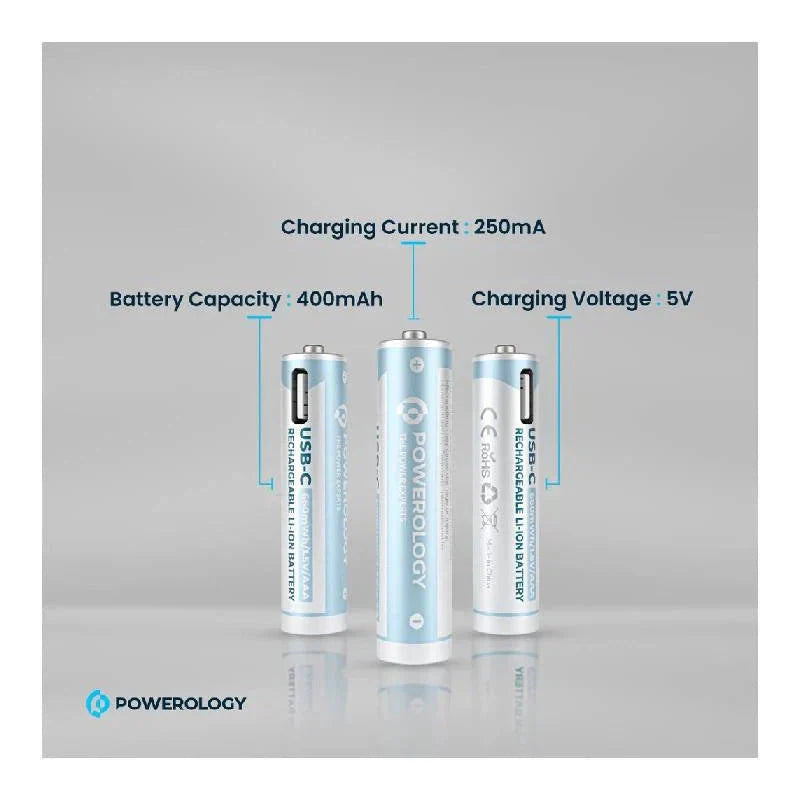 Powerology Type-C Rechargeable AA Battery - 1460mAh / Pack Of 4